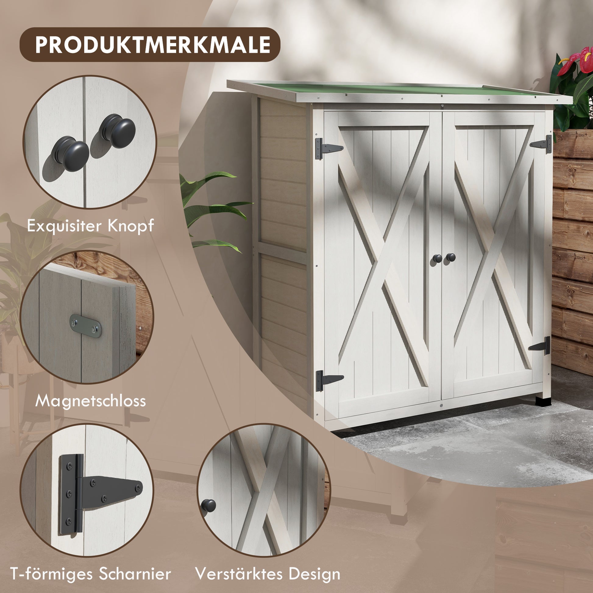 Wooden Garden Cabinet, Weatherproof Tool Shed 110 x 55 x 117 cm, Garden House with Door, Pent Roof, Shelves, Tool Cabinet, Garden Tool Shed for Garden Terrace Light grey
