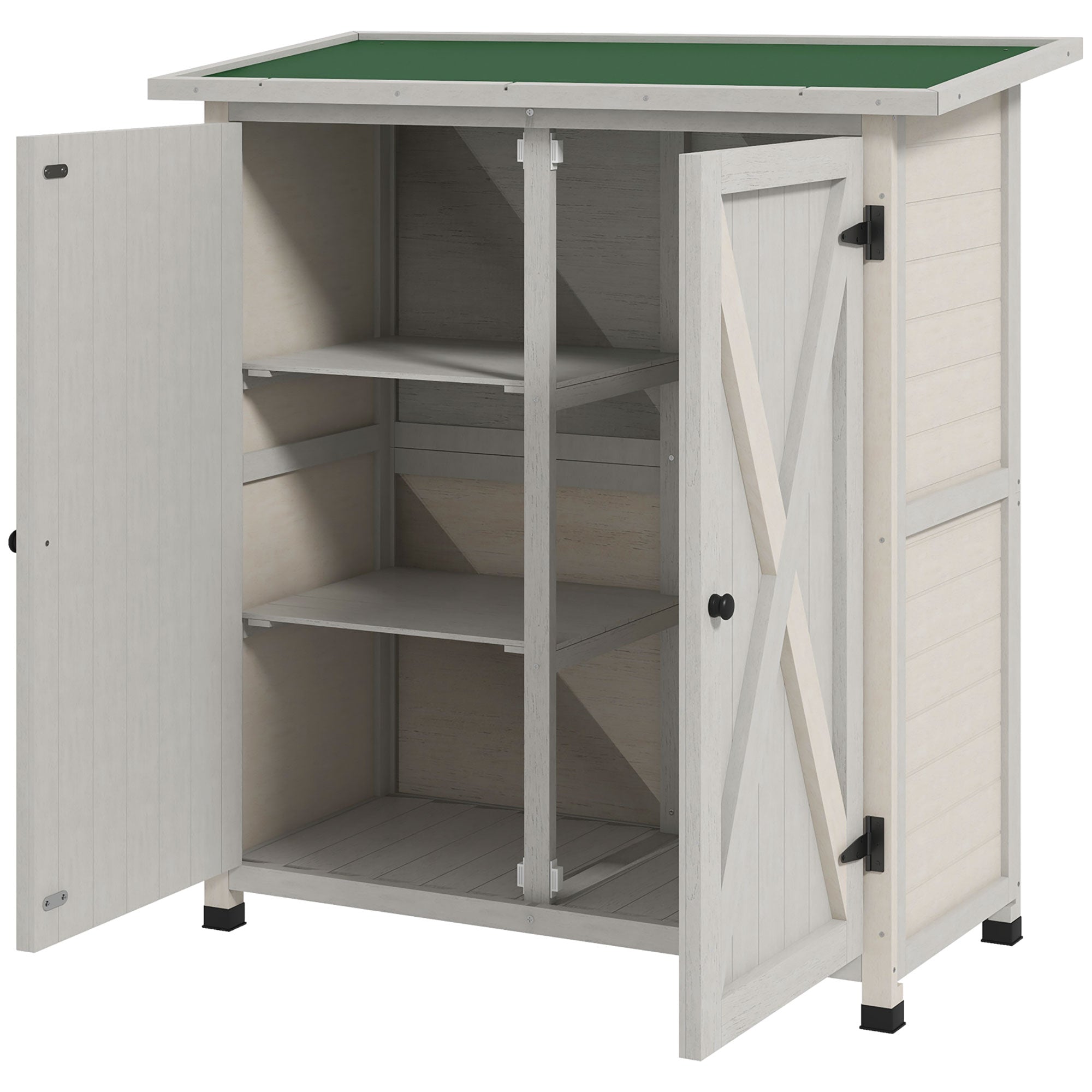 Wooden Garden Cabinet, Weatherproof Tool Shed 110 x 55 x 117 cm, Garden House with Door, Pent Roof, Shelves, Tool Cabinet, Garden Tool Shed for Garden Terrace Light grey