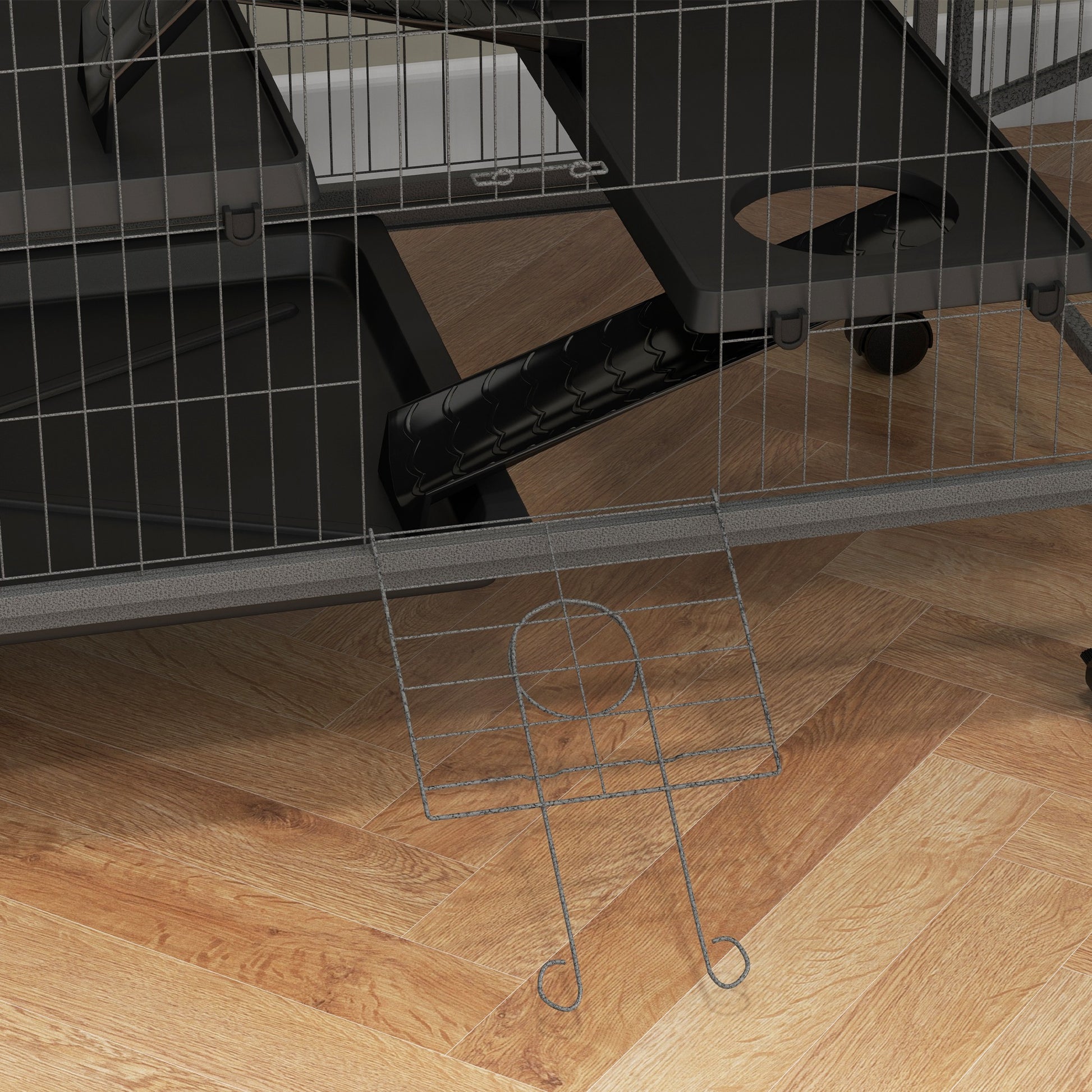 Outdoor Small Animal Cage with Pull-Out Tray, Hammock, Ramps, Wheels Small Pet Cage Enclosure for Small Animals, Squirrels, Chinchillas, 80 x 52 x 128 cm Gray