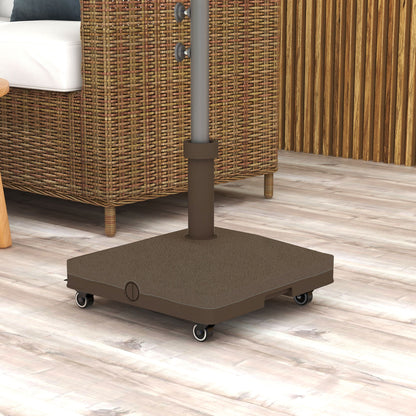 Square Parasol Base Weight Stand with 4 Wheels 45L x 45W x 39H cm HDPE Brown