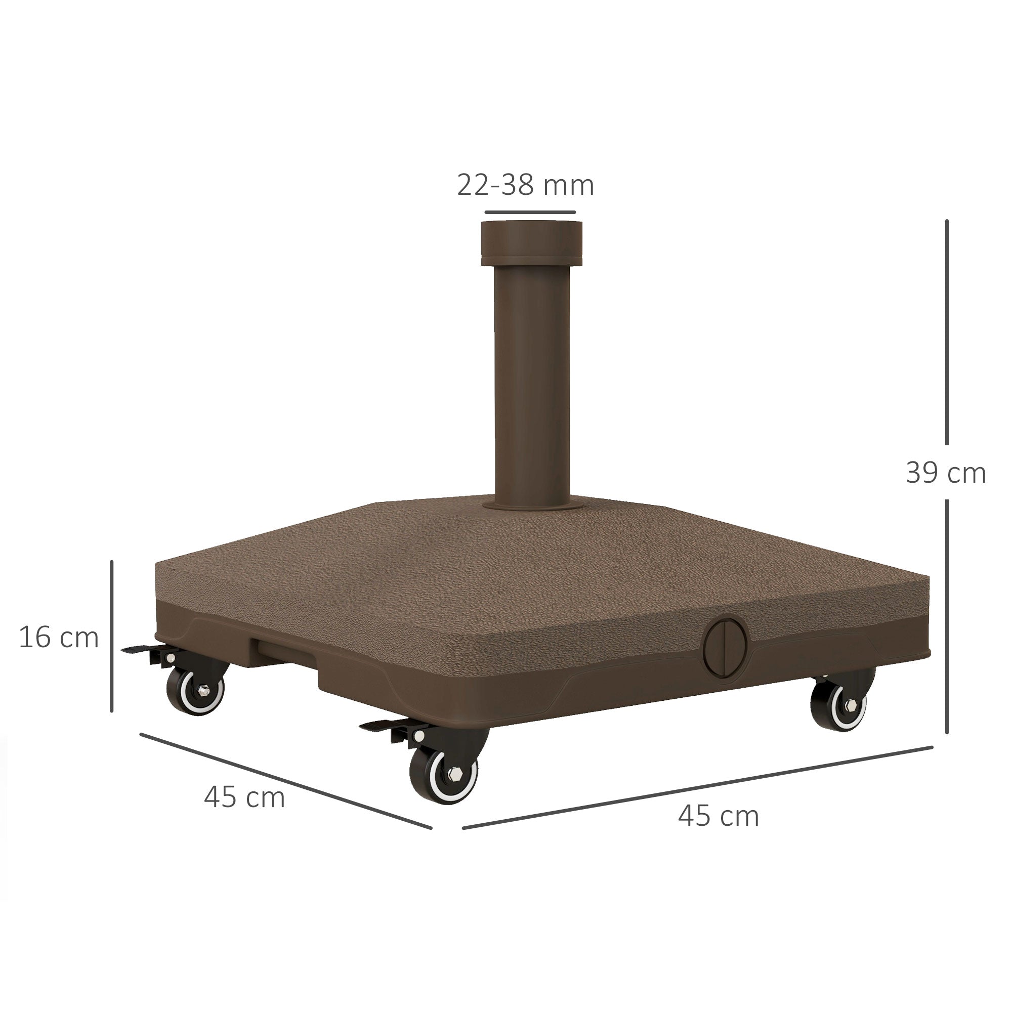 Square Parasol Base Weight Stand with 4 Wheels 45L x 45W x 39H cm HDPE Brown