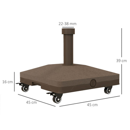 Square Parasol Base Weight Stand with 4 Wheels 45L x 45W x 39H cm HDPE Brown