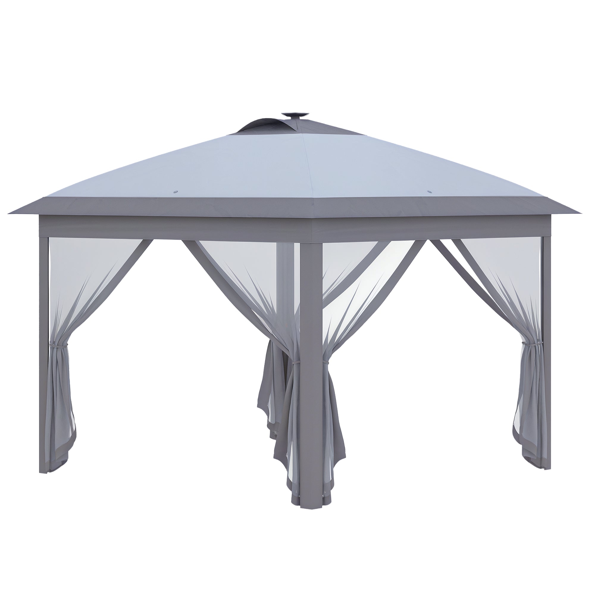 Pavilion 3.3 x 3.3 m Folding Pavilion with LED, USB Charging Port Pop-Up Pavilion with Mesh Side Walls Garden Pavilion with Sun Protection incl. Bag Oxford Gray