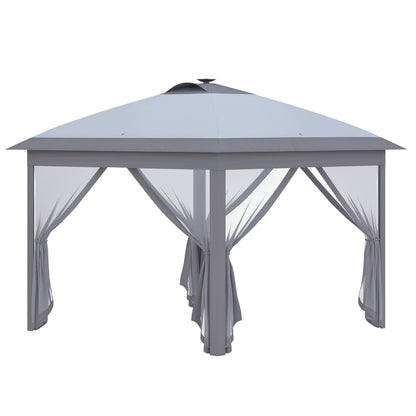 Pavilion 3.3 x 3.3 m Folding Pavilion with LED, USB Charging Port Pop-Up Pavilion with Mesh Side Walls Garden Pavilion with Sun Protection incl. Bag Oxford Gray