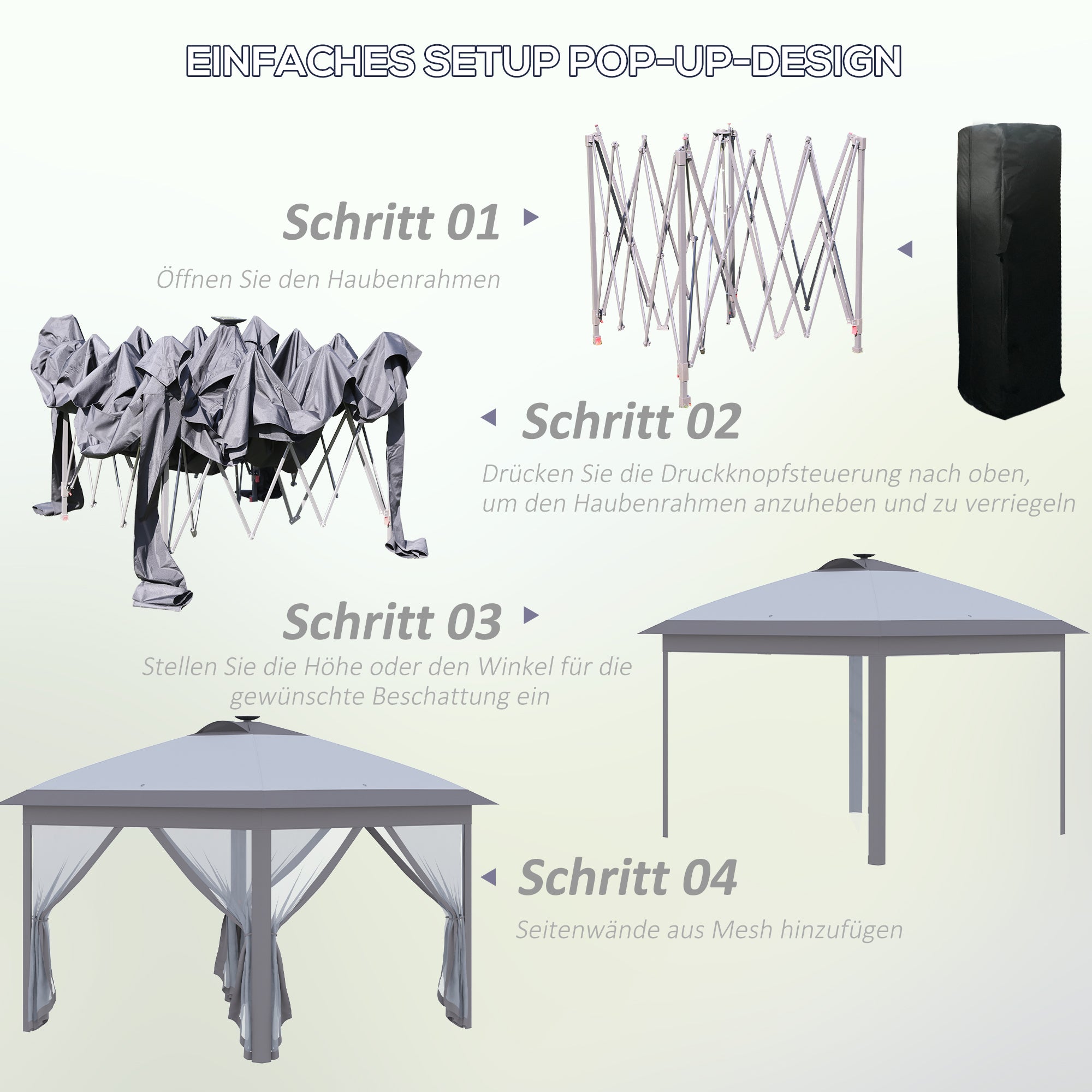 Pavilion 3.3 x 3.3 m Folding Pavilion with LED, USB Charging Port Pop-Up Pavilion with Mesh Side Walls Garden Pavilion with Sun Protection incl. Bag Oxford Gray