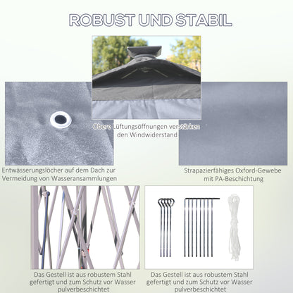 Pavilion 3.3 x 3.3 m Folding Pavilion with LED, USB Charging Port Pop-Up Pavilion with Mesh Side Walls Garden Pavilion with Sun Protection incl. Bag Oxford Gray