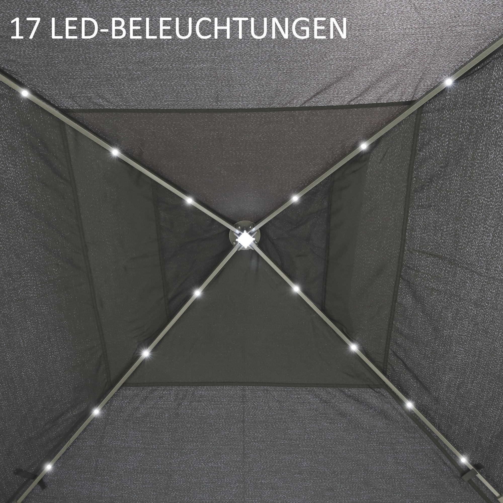 Pavilion 3.3 x 3.3 m Folding Pavilion with LED, USB Charging Port Pop-Up Pavilion with Mesh Side Walls Garden Pavilion with Sun Protection incl. Bag Oxford Gray