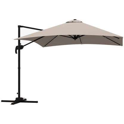 Square Offset Umbrella Tilt 360° Swivel Crank Base - aluminum dimensions 3L x 3W x 2.6H m beige