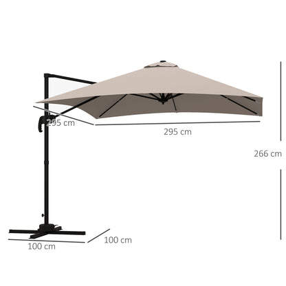 Square Offset Umbrella Tilt 360° Swivel Crank Base - aluminum dimensions 3L x 3W x 2.6H m beige