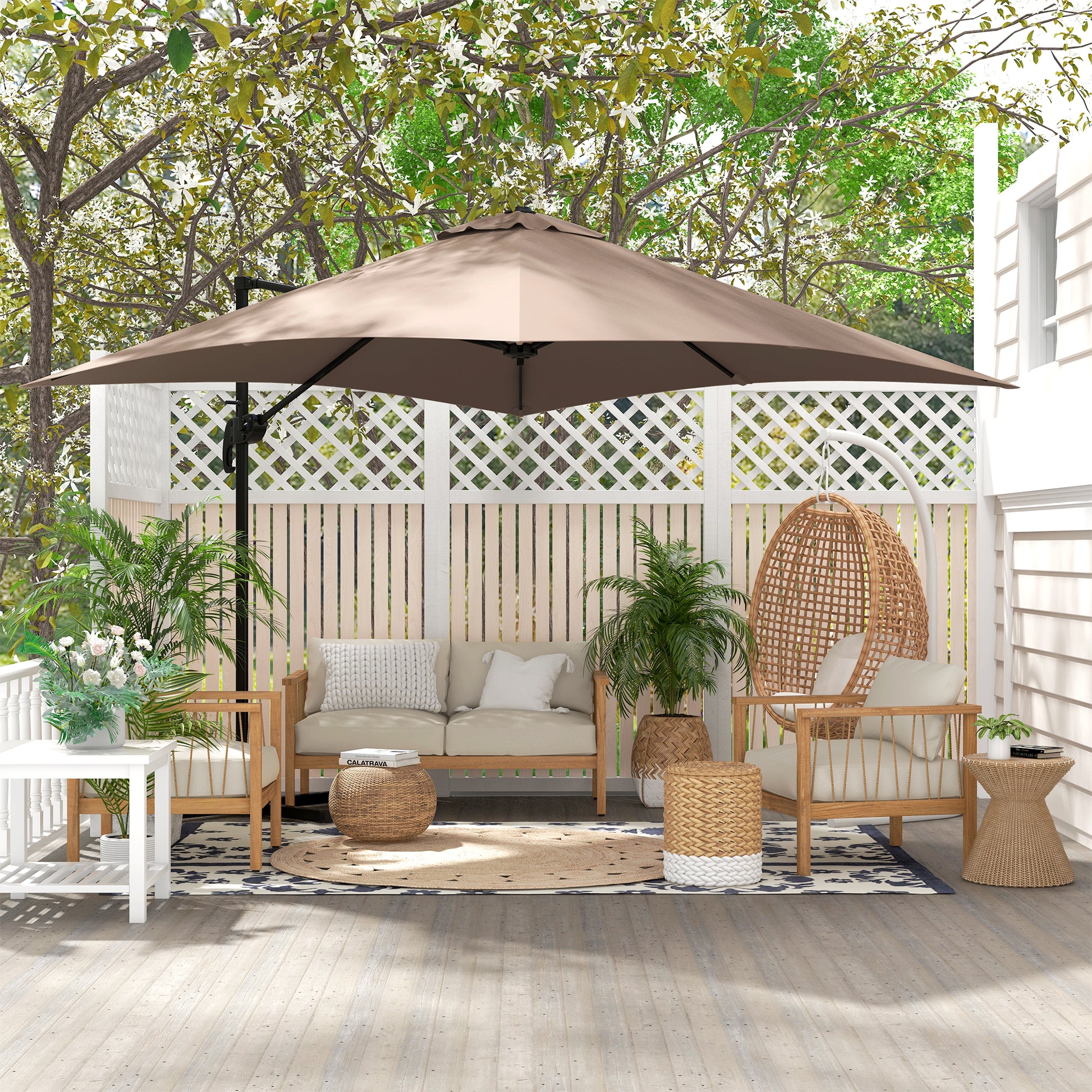 Square Offset Umbrella Tilt 360° Swivel Crank Base - aluminum dimensions 3L x 3W x 2.6H m beige