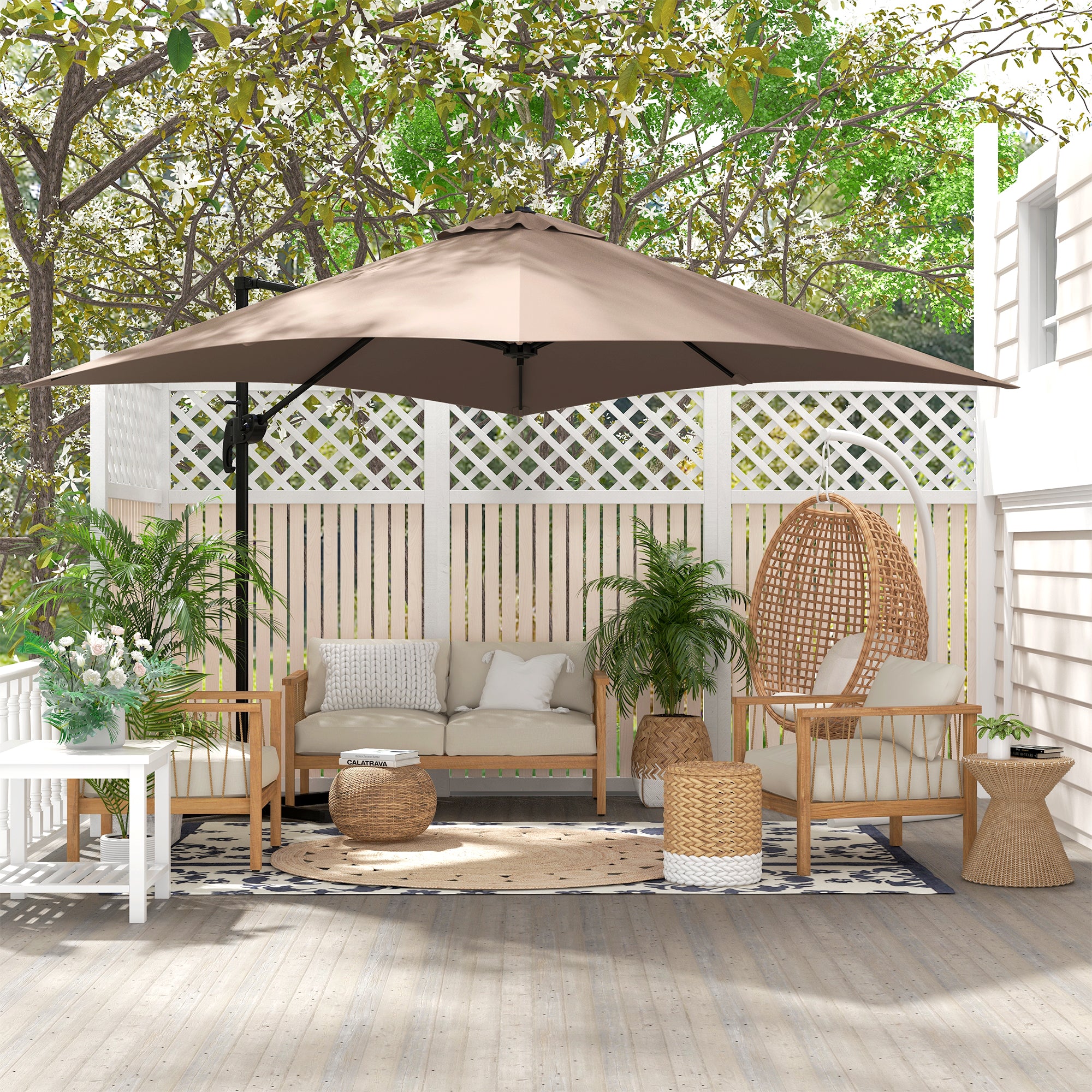 Square Offset Umbrella Tilt 360° Swivel Crank Base - aluminum dimensions 3L x 3W x 2.6H m beige