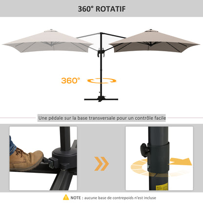 Square Offset Umbrella Tilt 360° Swivel Crank Base - aluminum dimensions 3L x 3W x 2.6H m beige