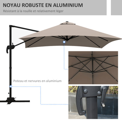 Square Offset Umbrella Tilt 360° Swivel Crank Base - aluminum dimensions 3L x 3W x 2.6H m beige