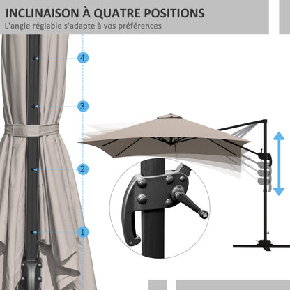 Square Offset Umbrella Tilt 360° Swivel Crank Base - aluminum dimensions 3L x 3W x 2.6H m beige