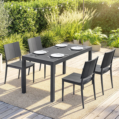 4-Person Garden Furniture Set with Stackable Chairs - PP Slatted Table & Chairs for Balcony and Patio, Anthracite Gray