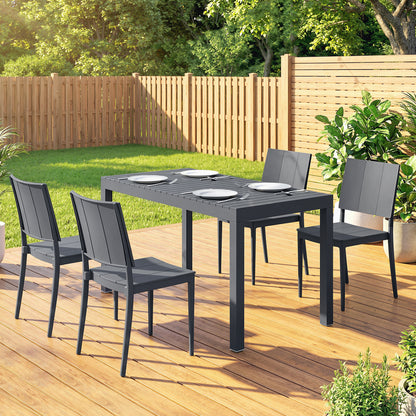 4-Person Garden Furniture Set with Stackable Chairs - PP Slatted Table & Chairs for Balcony and Patio, Anthracite Gray