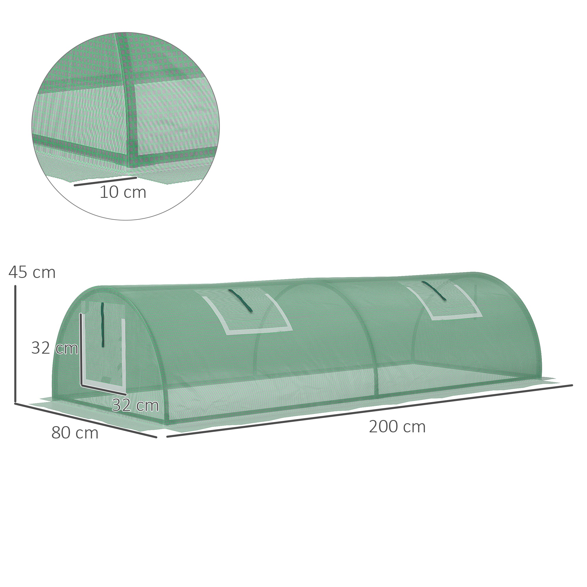 Greenhouse with Roll-Up Window Dome, Winterproof Steel Frame Greenhouse Water-Resistant Garden Greenhouse for Balcony Tomato House with UV Protection 200x80x45cm Tomato Greenhouse for Vegetables, Green