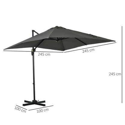 Sun Umbrella 245 x 245 cm Garden Umbrella Cantilever Umbrella with Crank Mechanism Rotatable Crank Umbrella Adjustable Roma Umbrella Gray