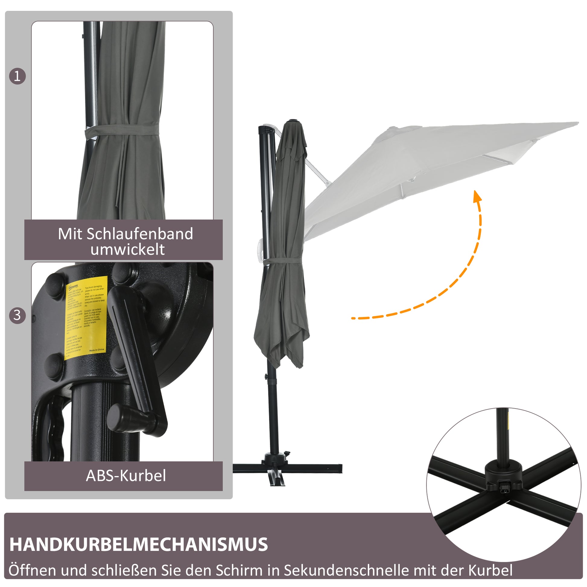 Sun Umbrella 245 x 245 cm Garden Umbrella Cantilever Umbrella with Crank Mechanism Rotatable Crank Umbrella Adjustable Roma Umbrella Gray