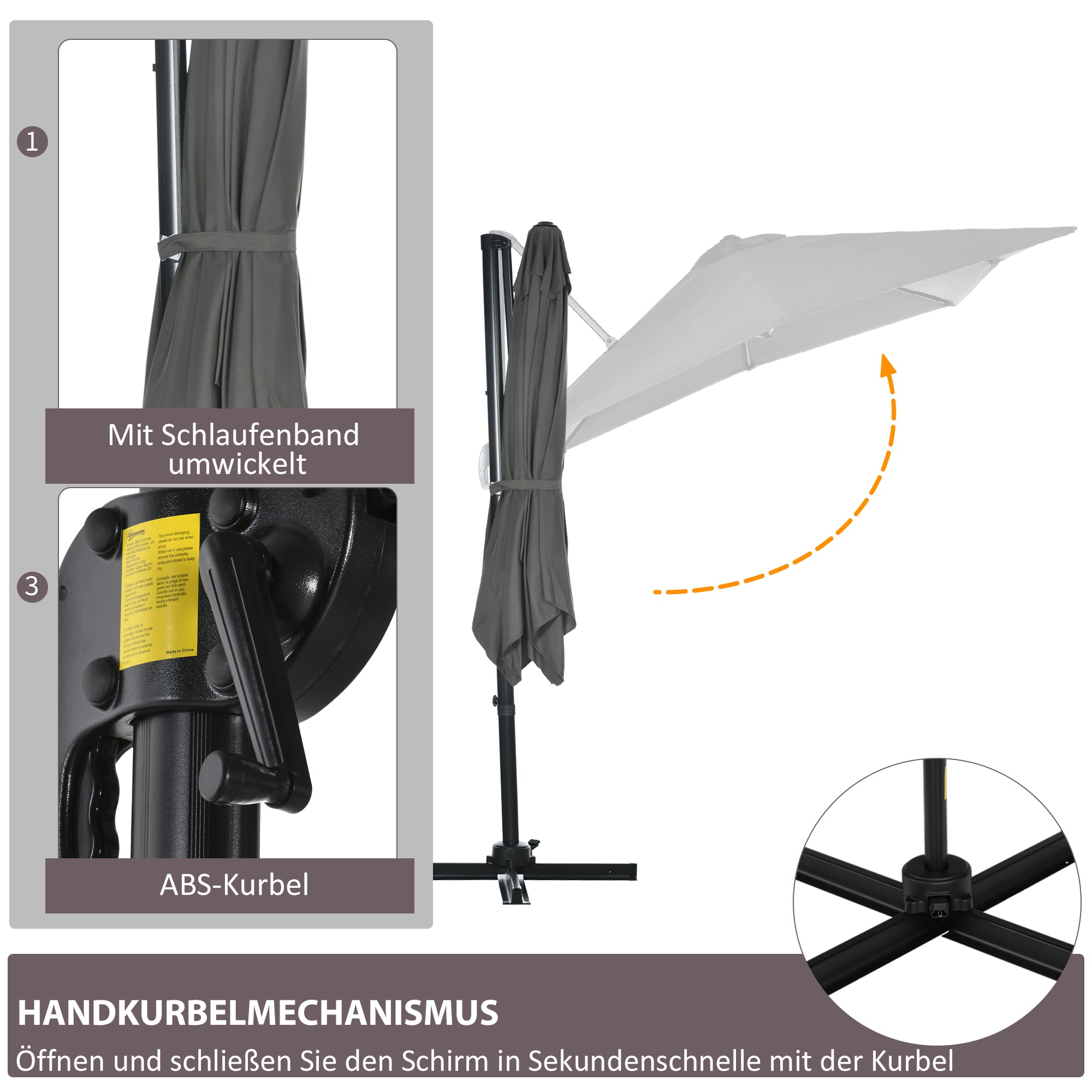 Sun Umbrella 245 x 245 cm Garden Umbrella Cantilever Umbrella with Crank Mechanism Rotatable Crank Umbrella Adjustable Roma Umbrella Gray
