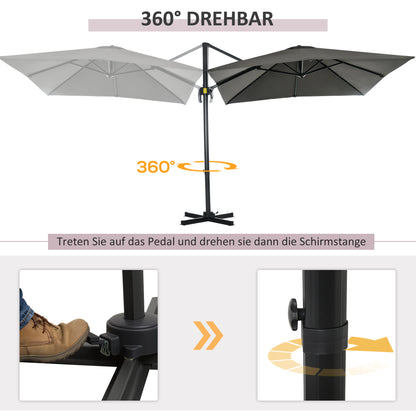Sun Umbrella 245 x 245 cm Garden Umbrella Cantilever Umbrella with Crank Mechanism Rotatable Crank Umbrella Adjustable Roma Umbrella Gray