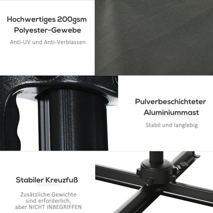 Sun Umbrella 245 x 245 cm Garden Umbrella Cantilever Umbrella with Crank Mechanism Rotatable Crank Umbrella Adjustable Roma Umbrella Gray