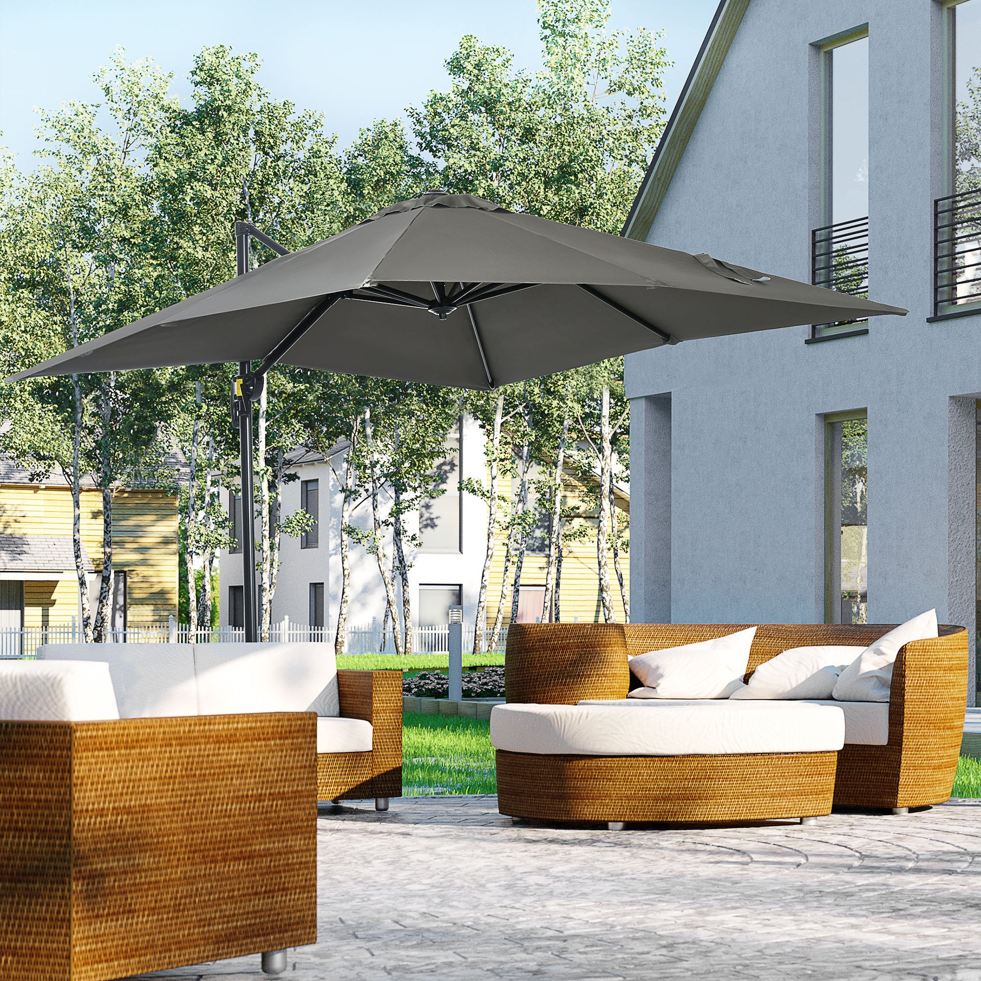 Sun Umbrella 245 x 245 cm Garden Umbrella Cantilever Umbrella with Crank Mechanism Rotatable Crank Umbrella Adjustable Roma Umbrella Gray