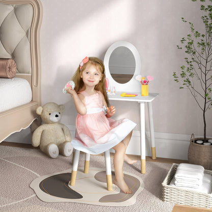 Girls Dressing Table with Stool Children's Makeup Dresser for Girls 3+ Years with Safety Mirror Simple White Design