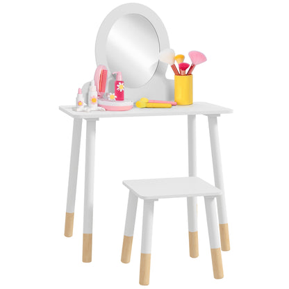 Girls Dressing Table with Stool Children's Makeup Dresser for Girls 3+ Years with Safety Mirror Simple White Design