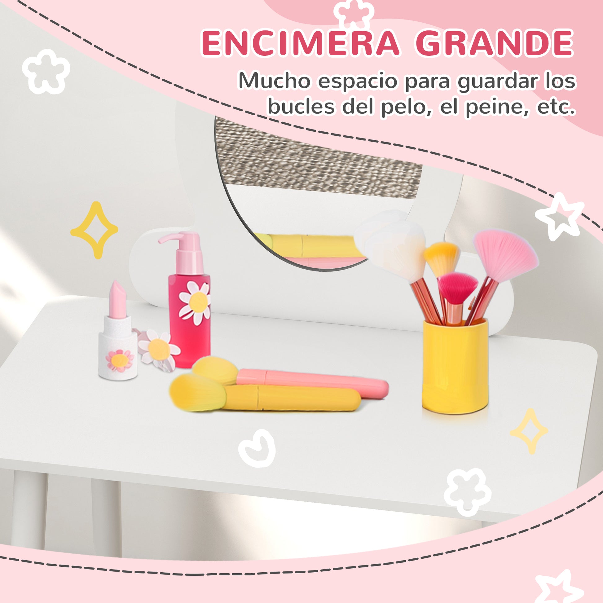 Girls Dressing Table with Stool Children's Makeup Dresser for Girls 3+ Years with Safety Mirror Simple White Design