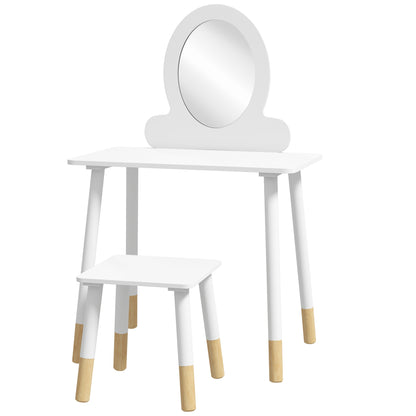 Girls Dressing Table with Stool Children's Makeup Dresser for Girls 3+ Years with Safety Mirror Simple White Design