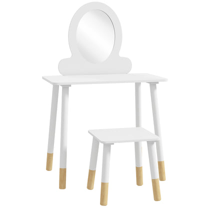 Girls Dressing Table with Stool Children's Makeup Dresser for Girls 3+ Years with Safety Mirror Simple White Design