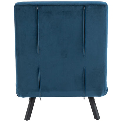 Sleeper Chair 3-in-1 Convertible Chair Bed, Blue Folding Sofa Bed with 5-Position Adjustable Backrest, Velvet-Look Recliner Chair with Pillow and Rubberwood Armrests for Living Room