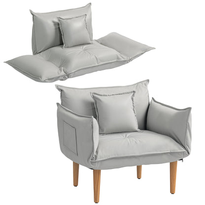 2-in-1 Chair, Lounge Chair with Cushion, Floor Chair with Adjustable Backrest, Upholstered Armchair with Wooden Legs, Single Chair for Living Room, Microfiber Cloth, Light Gray