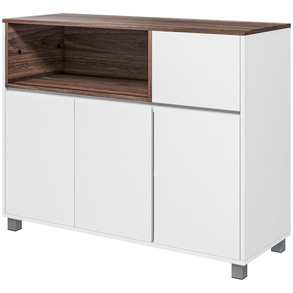 Modern Wooden Kitchen Sideboard with Cabinets, Drawer, and Open Compartment, Multi-Purpose Mobile Unit for Kitchen and Living Room, 105x39x83cm, White
