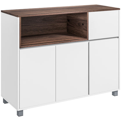 Modern Wooden Kitchen Sideboard with Cabinets, Drawer, and Open Compartment, Multi-Purpose Mobile Unit for Kitchen and Living Room, 105x39x83cm, White