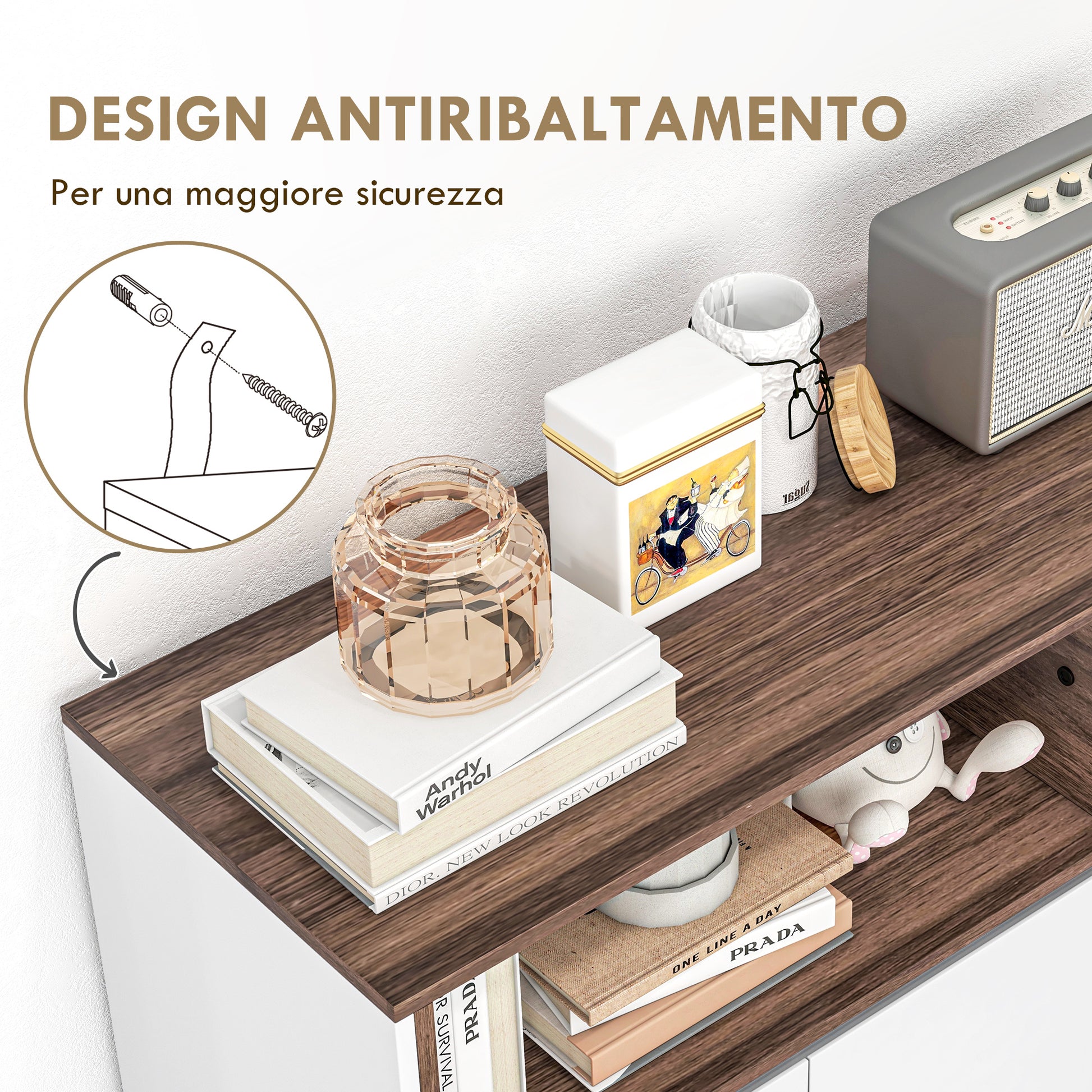 Modern Wooden Kitchen Sideboard with Cabinets, Drawer, and Open Compartment, Multi-Purpose Mobile Unit for Kitchen and Living Room, 105x39x83cm, White