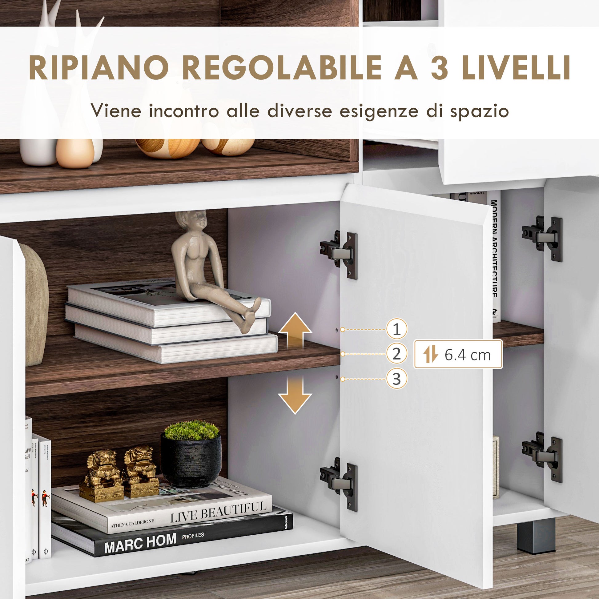 Modern Wooden Kitchen Sideboard with Cabinets, Drawer, and Open Compartment, Multi-Purpose Mobile Unit for Kitchen and Living Room, 105x39x83cm, White