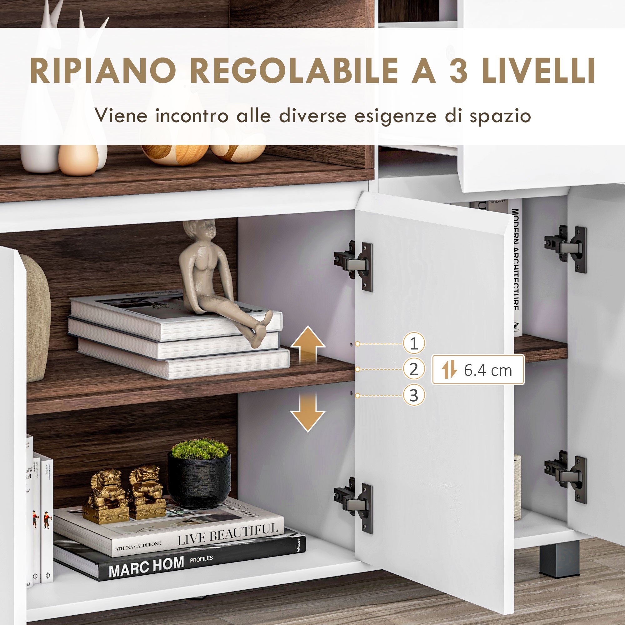 Modern Wooden Kitchen Sideboard with Cabinets, Drawer, and Open Compartment, Multi-Purpose Mobile Unit for Kitchen and Living Room, 105x39x83cm, White