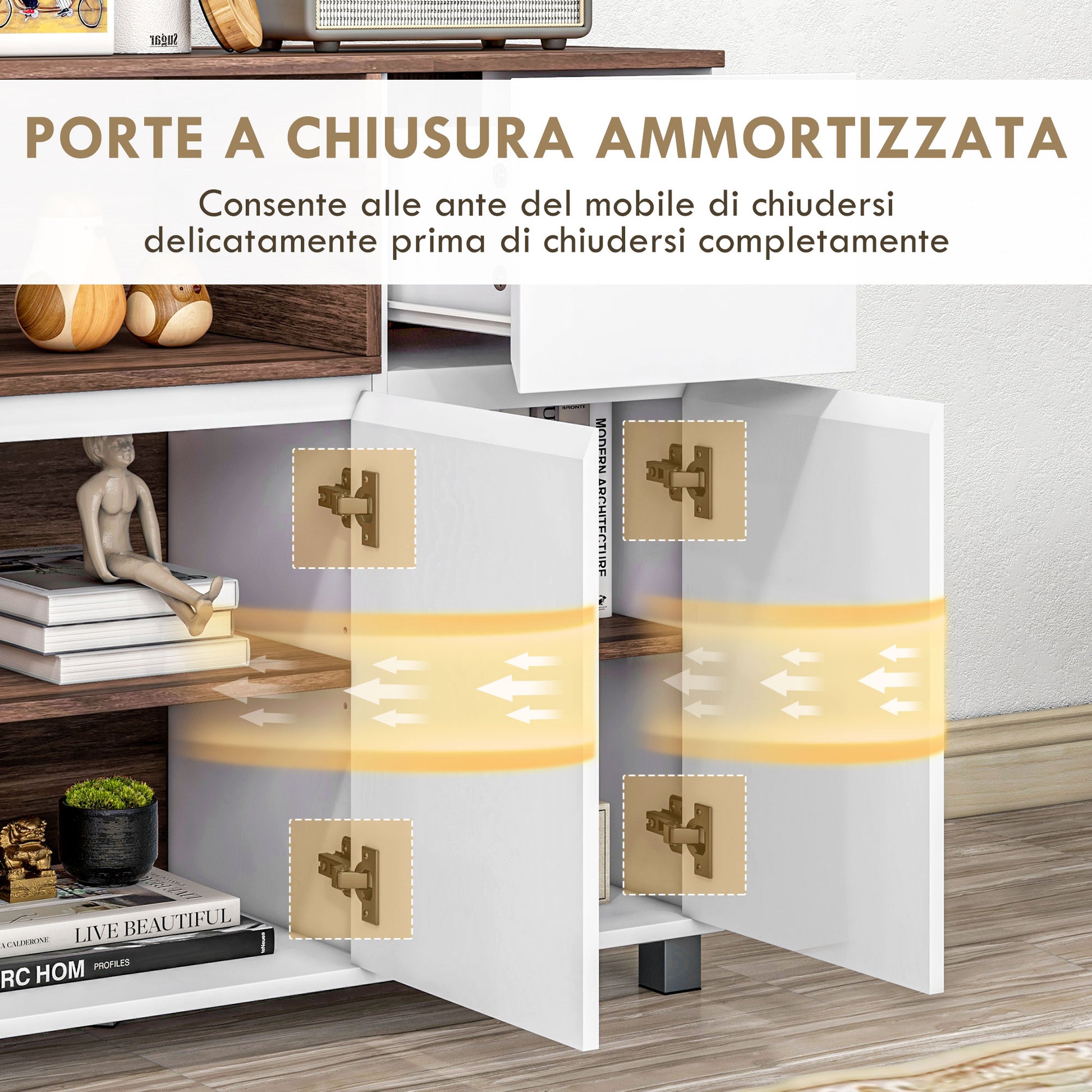 Modern Wooden Kitchen Sideboard with Cabinets, Drawer, and Open Compartment, Multi-Purpose Mobile Unit for Kitchen and Living Room, 105x39x83cm, White