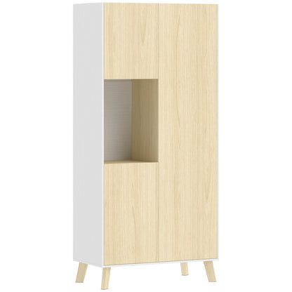 Tall Pantry Cabinet with Open Compartment, 3 Doors, Adjustable Shelves — Modern Kitchen Storage, Natural/White, 31.5 x 15.7 x 66.9 in