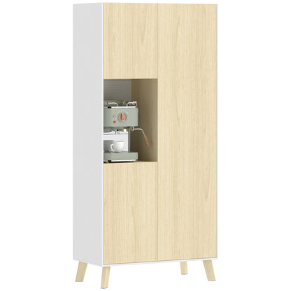 Tall Pantry Cabinet with Open Compartment, 3 Doors, Adjustable Shelves — Modern Kitchen Storage, Natural/White, 31.5 x 15.7 x 66.9 in