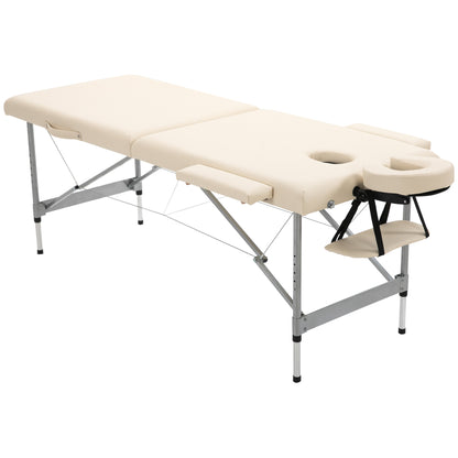 Folding Massage Table Portable Massage Bed with 7-Position Adjustable Height Headrest and Aluminum Alloy Frame for Physiotherapy Load 130 kg 186x71x62-83 cm Beige