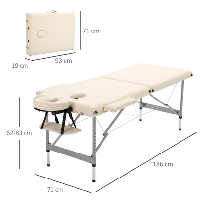 Folding Massage Table Portable Massage Bed with 7-Position Adjustable Height Headrest and Aluminum Alloy Frame for Physiotherapy Load 130 kg 186x71x62-83 cm Beige