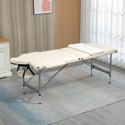 Folding Massage Table Portable Massage Bed with 7-Position Adjustable Height Headrest and Aluminum Alloy Frame for Physiotherapy Load 130 kg 186x71x62-83 cm Beige