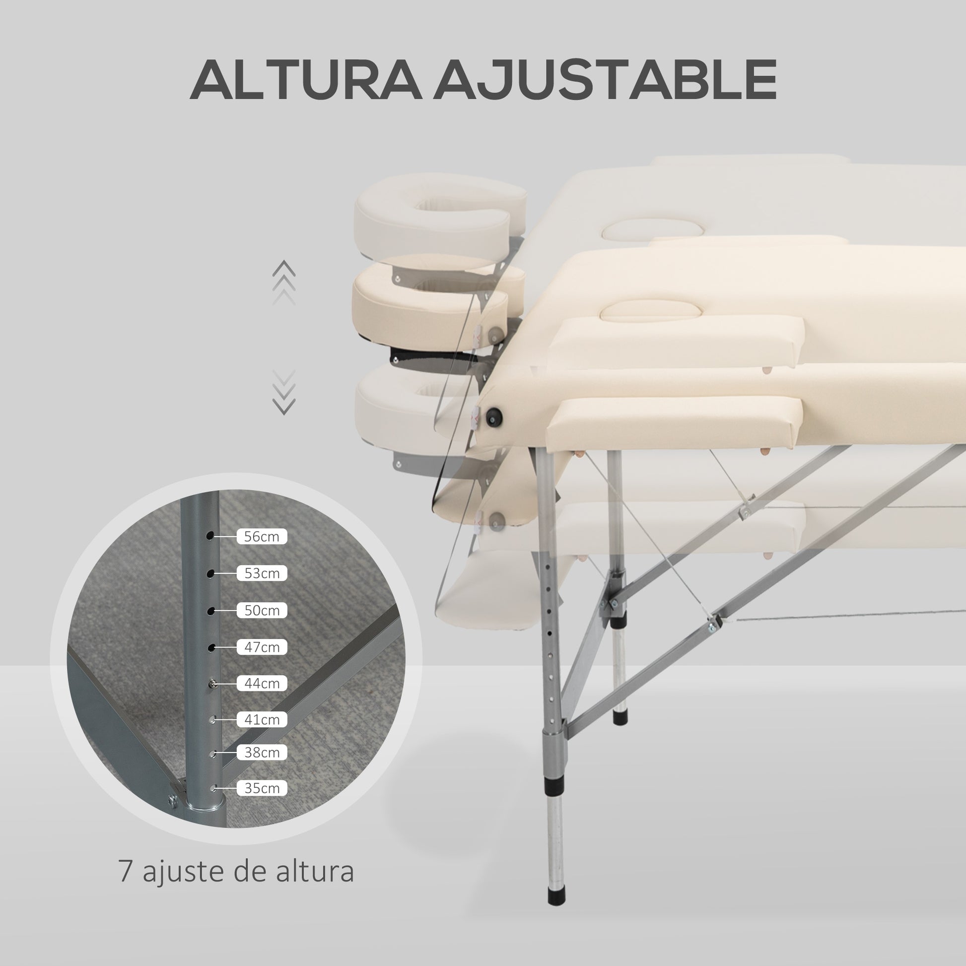 Folding Massage Table Portable Massage Bed with 7-Position Adjustable Height Headrest and Aluminum Alloy Frame for Physiotherapy Load 130 kg 186x71x62-83 cm Beige