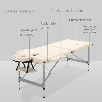 Folding Massage Table Portable Massage Bed with 7-Position Adjustable Height Headrest and Aluminum Alloy Frame for Physiotherapy Load 130 kg 186x71x62-83 cm Beige
