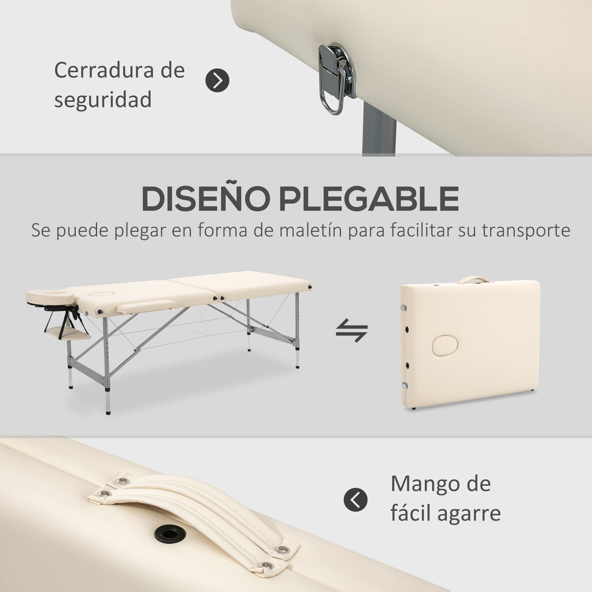 Folding Massage Table Portable Massage Bed with 7-Position Adjustable Height Headrest and Aluminum Alloy Frame for Physiotherapy Load 130 kg 186x71x62-83 cm Beige
