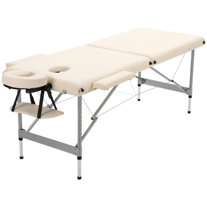 Folding Massage Table Portable Massage Bed with 7-Position Adjustable Height Headrest and Aluminum Alloy Frame for Physiotherapy Load 130 kg 186x71x62-83 cm Beige