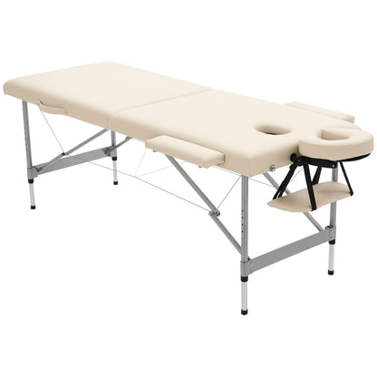 Folding Massage Table Portable Massage Bed with 7-Position Adjustable Height Headrest and Aluminum Alloy Frame for Physiotherapy Load 130 kg 186x71x62-83 cm Beige